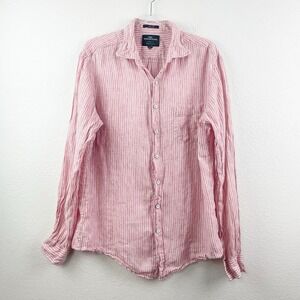 Rodd & Gunn Button Up Shirt Mens XL 100% Linen Sports Fit Red White Stripes